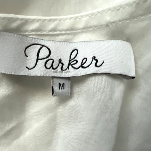 Parker Tiered flutter sleeve Embroidered eyelet cotton white dress size M - Picture 5 of 9